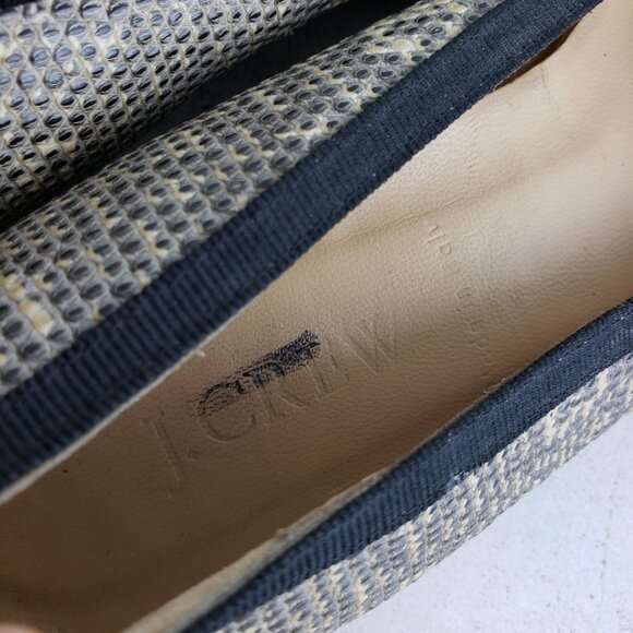 J CREW Italy Pointed Toe Pump Shoes Ballet Flats Textured Leather Snake Bow 8.5 - Picture 12 of 13